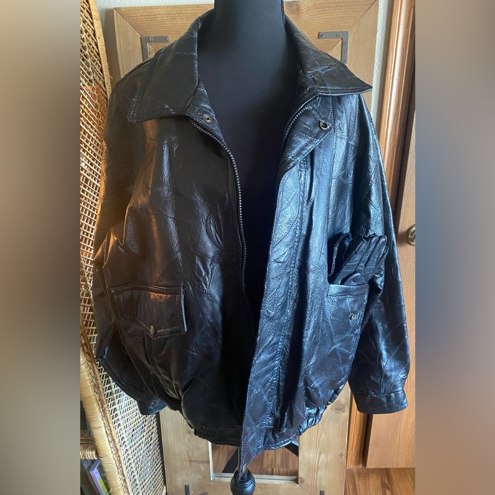 Classic Black Leather Jacket - Women's Oversized Bomber